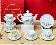 Bộ trà Bát Tràng phú quý hoa xanh vàng kim