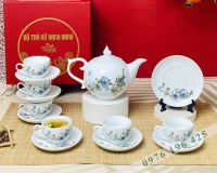 Bộ trà Bát Tràng chóp lửa hoa xanh vàng kim