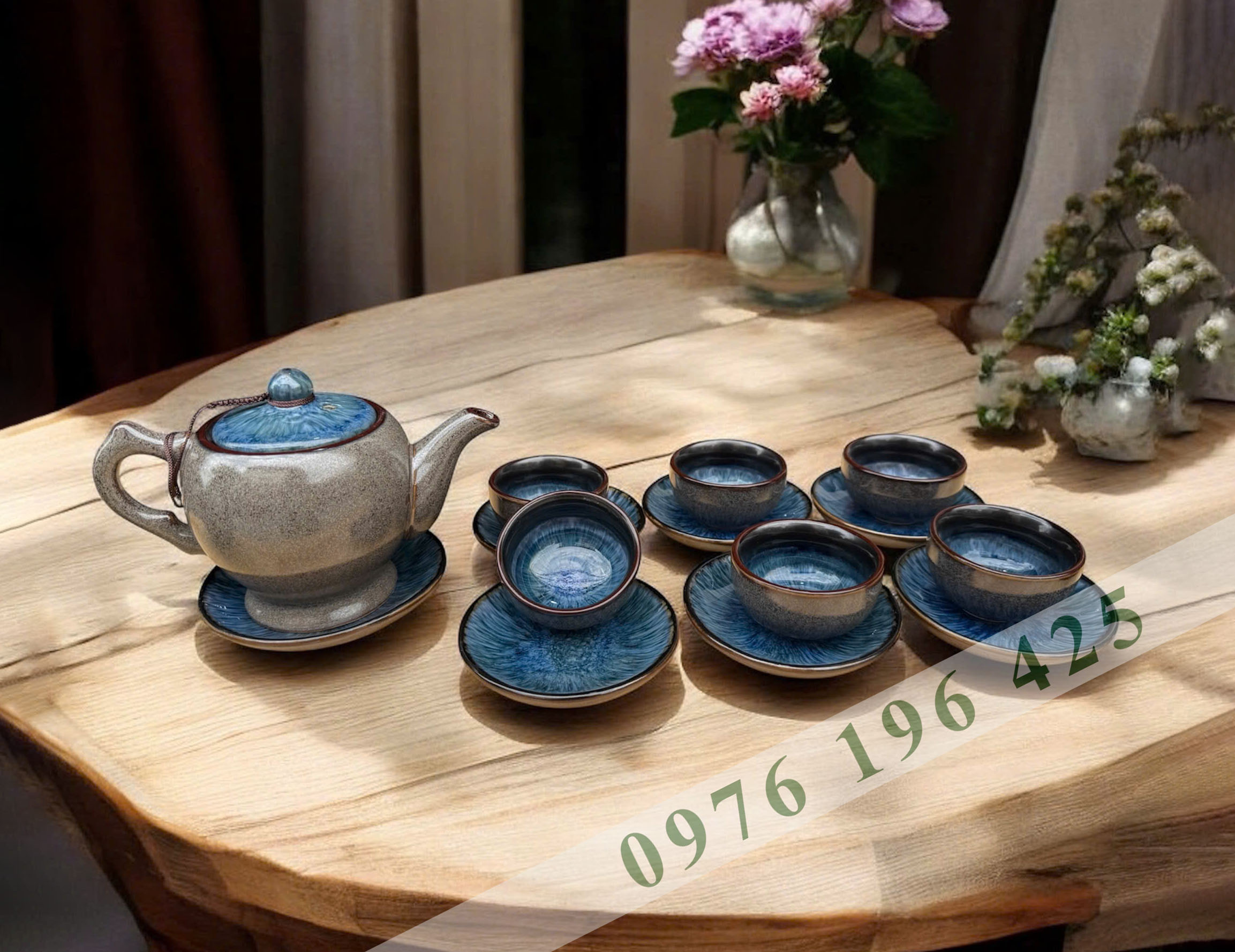 Bộ trà hỏa biến Bát Tràng lòng xanh huyền ngọc