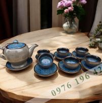 Bộ trà hỏa biến Bát Tràng lòng xanh huyền ngọc