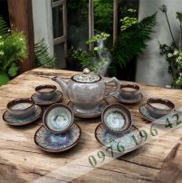 Bộ trà hỏa biến Bát Tràng lòng nâu huyền ngọc