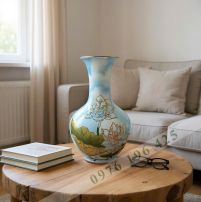 Lọ hoa quà tặng dáng tỏi vân mây sen vàng kim