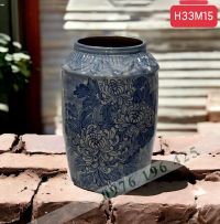 Lọ hoa Bát Tràng dáng thạp vẽ cúc