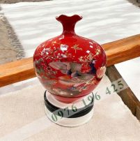 Bình hút tài lộc vẽ vàng miệng lượn vinh hoa phú quý , màu đỏ