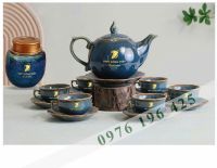 Bộ trà hỏa biến xanh miệng lượn in logo VNPT