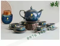 Bộ trà hỏa biến xanh miệng lượn in logo VNPT