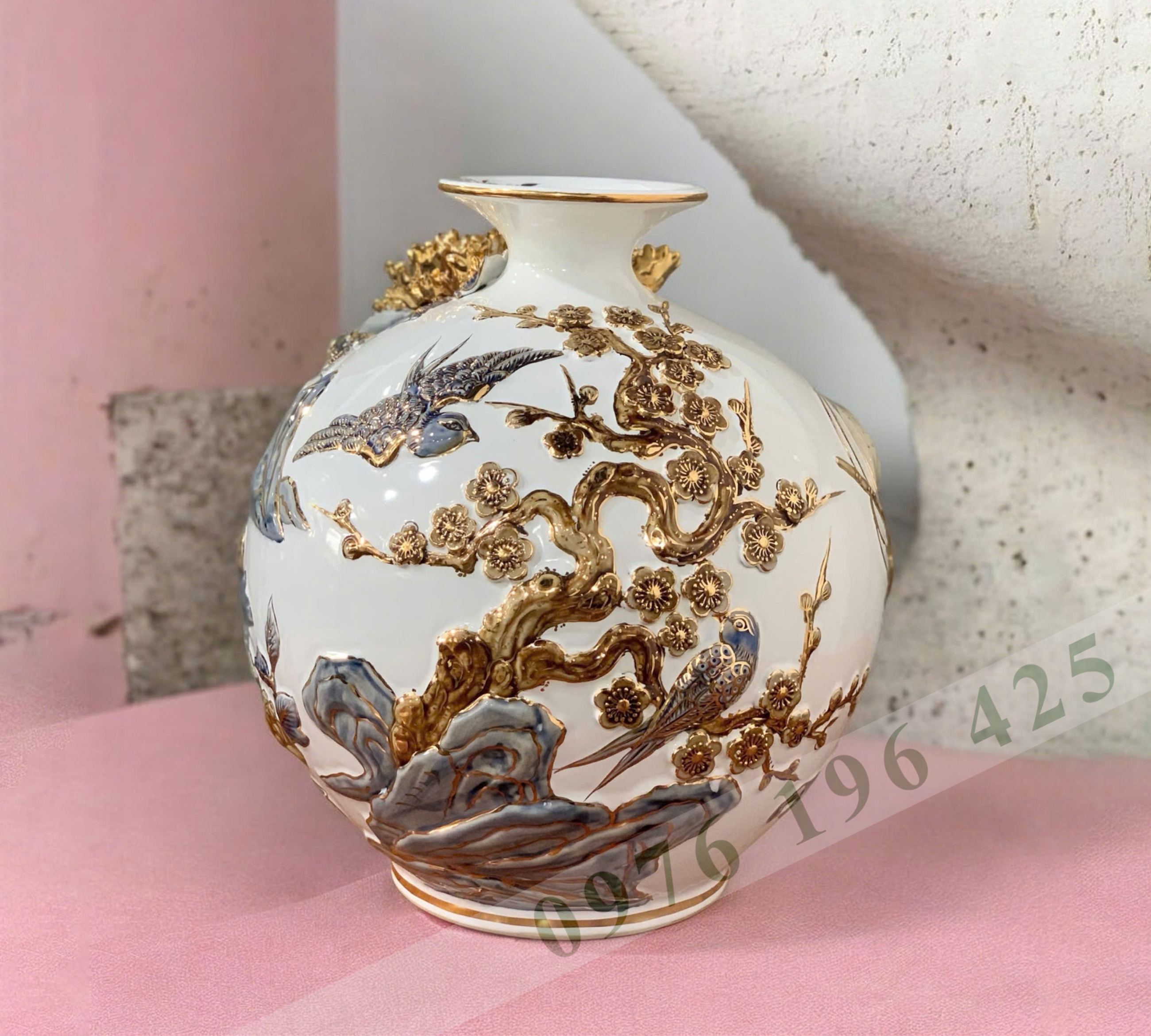 Bình hút tài lộc vẽ vàng thuận buồm cao 22cm