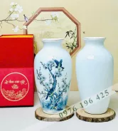 Lọ hoa quà tặng hoa đào xanh vẽ vàng kim