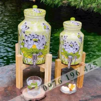 Bình đựng nước Bát Tràng dáng trụ vẽ hoa sen