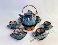 Bộ trà hỏa biến Bát Tràng dáng siêu hoa lòng chén