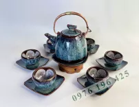 Bộ trà hỏa biến Bát Tràng dáng siêu hoa lòng chén
