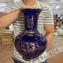 Lọ quà tặng xanh côban bảo vẽ vàng dáng củ tỏi
