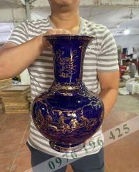 Lọ quà tặng xanh côban bảo vẽ vàng dáng củ tỏi