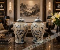 Chóe men rạn lục lăng vẽ sen 15L