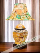 Đèn ngủ để bàn gốm sứ sắc xuân thân vuông
