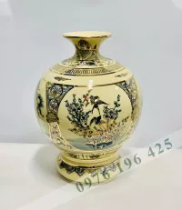 Bình hút tài lộc vẽ tứ cảnh vàng kim men rạn vàng