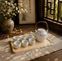 Bộ trà Bát Tràng dáng siêu men tấm sen trắng