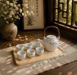 Bộ trà Bát Tràng dáng siêu men tấm sen trắng