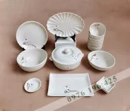 Bộ bát đĩa Bát Tràng men tấm hoa bạch liên (set 1)