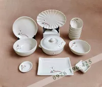 Bộ bát đĩa Bát Tràng men tấm hoa bạch liên