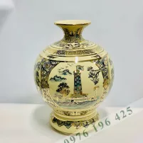 Bình hút tài lộc cảnh Hà Nội men rạn vàng vẽ vàng
