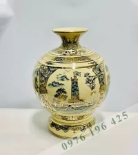 Bình hút tài lộc cảnh Hà Nội men rạn vàng vẽ vàng