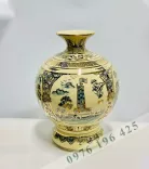 Bình hút tài lộc cảnh Hà Nội men rạn vàng vẽ vàng
