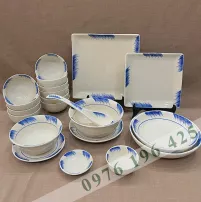 Bộ bát đĩa Bát Tràng phẩy xanh