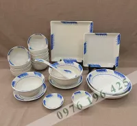 Bộ bát đĩa Bát Tràng phẩy xanh