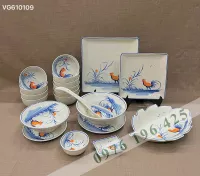 Bộ bát đĩa Bát Tràng vẽ gà