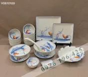 Bộ bát đĩa Bát Tràng vẽ gà