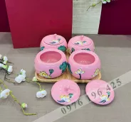 Bộ 4 hũ mứt sứ hồng vẽ sen