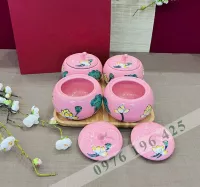 Bộ 4 hũ mứt sứ hồng vẽ sen