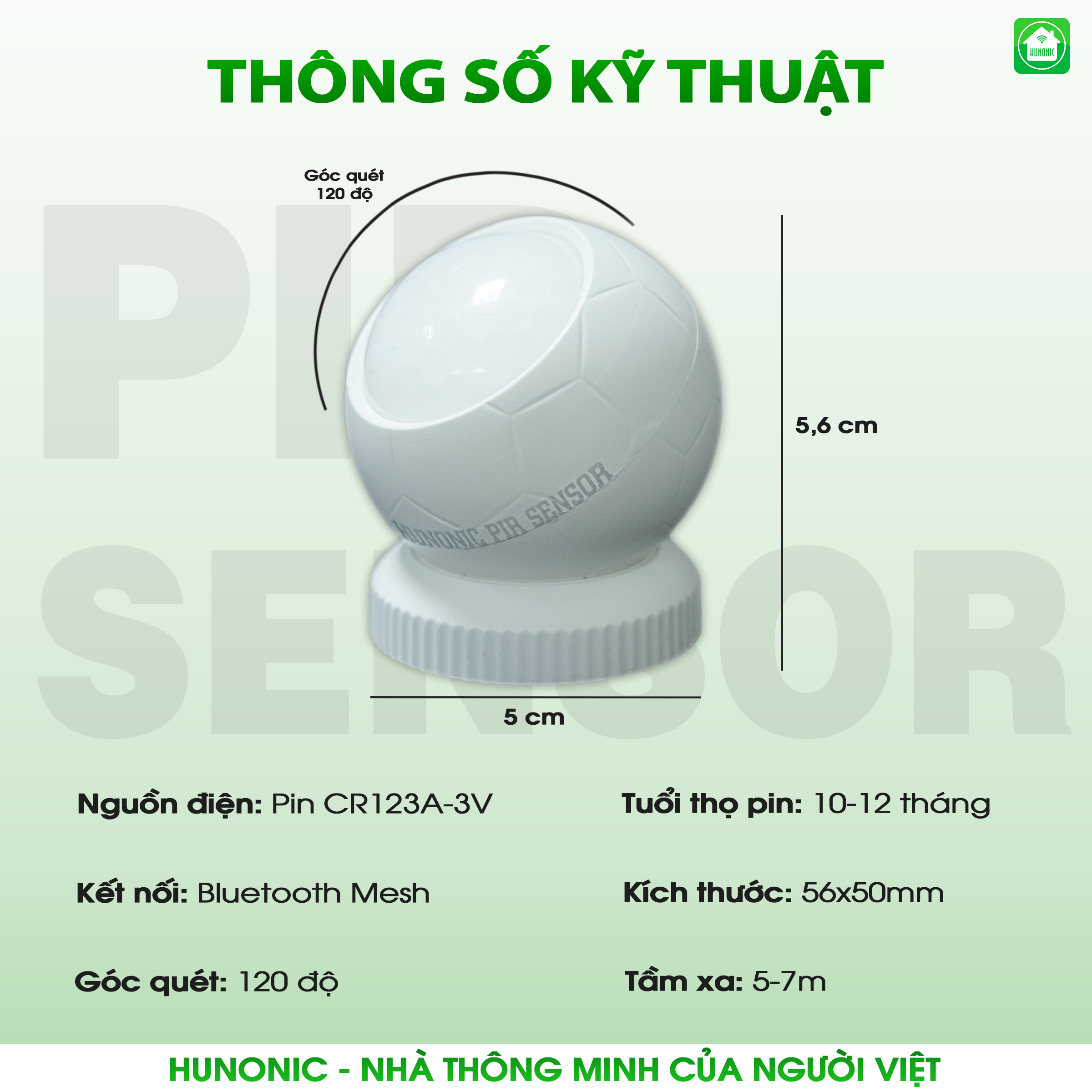 Cảm Biến Chuyển Động Hunonic Pir Sensor Hình Cầu - Chính hãng bảo hành 12 tháng