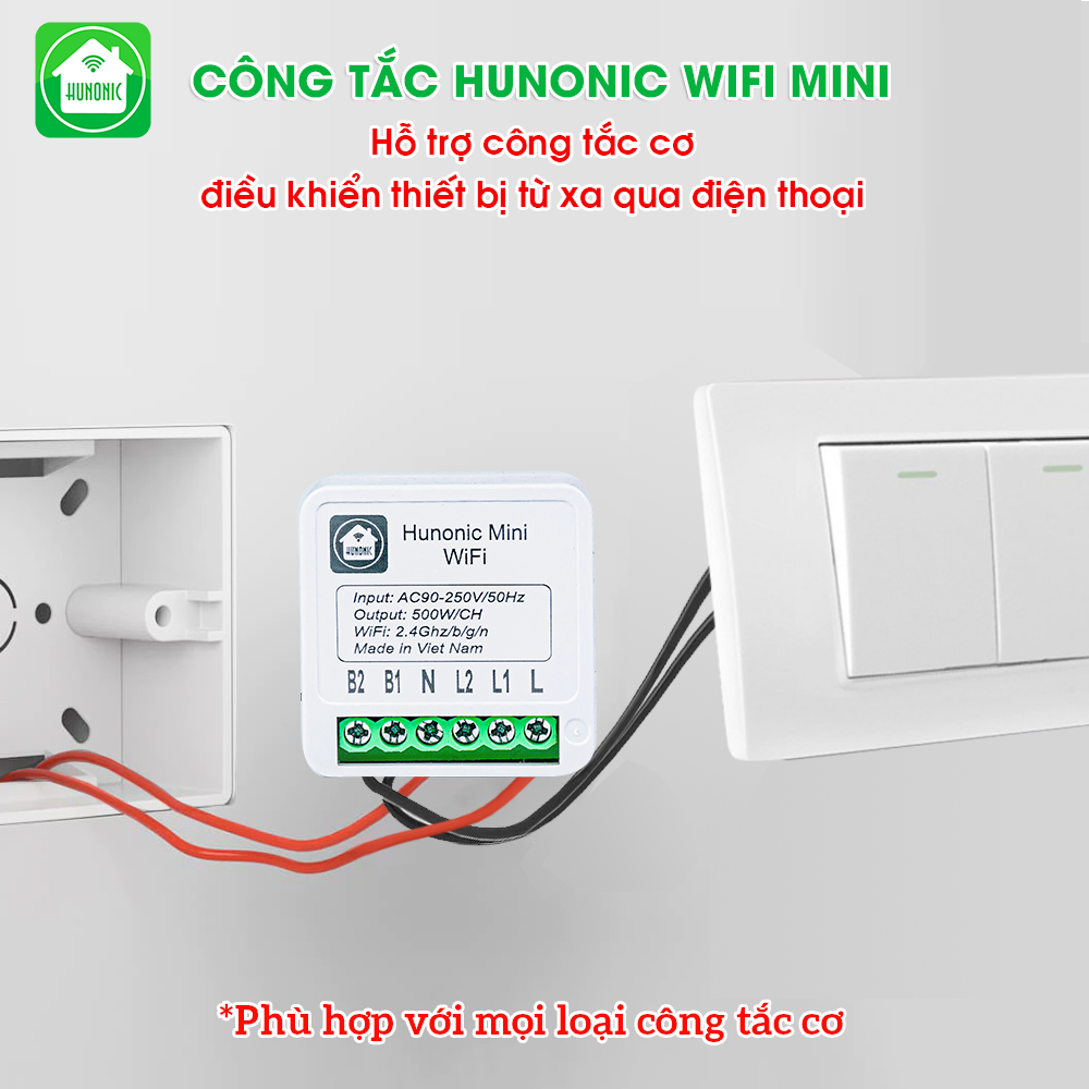 Công tắc thông minh Hunonic Mini - Chính hãng bảo hành 1 đổi 1 trong 12 tháng