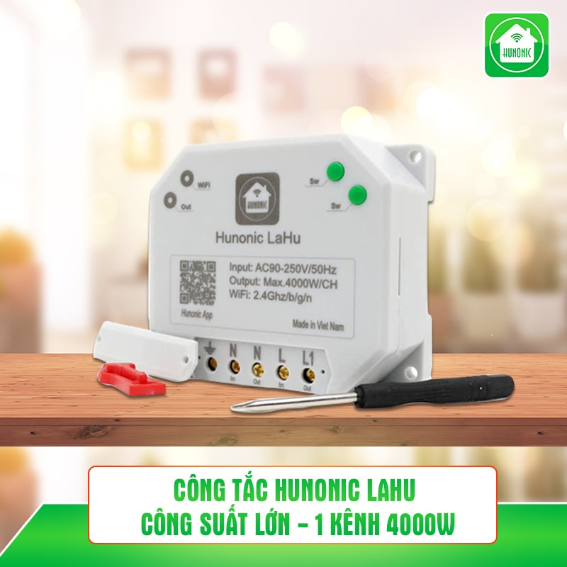 Công tắc thông minh Hunonic Lahu 4 kênh (500W/1 kênh) - Chính hãng bảo hành 12 tháng.