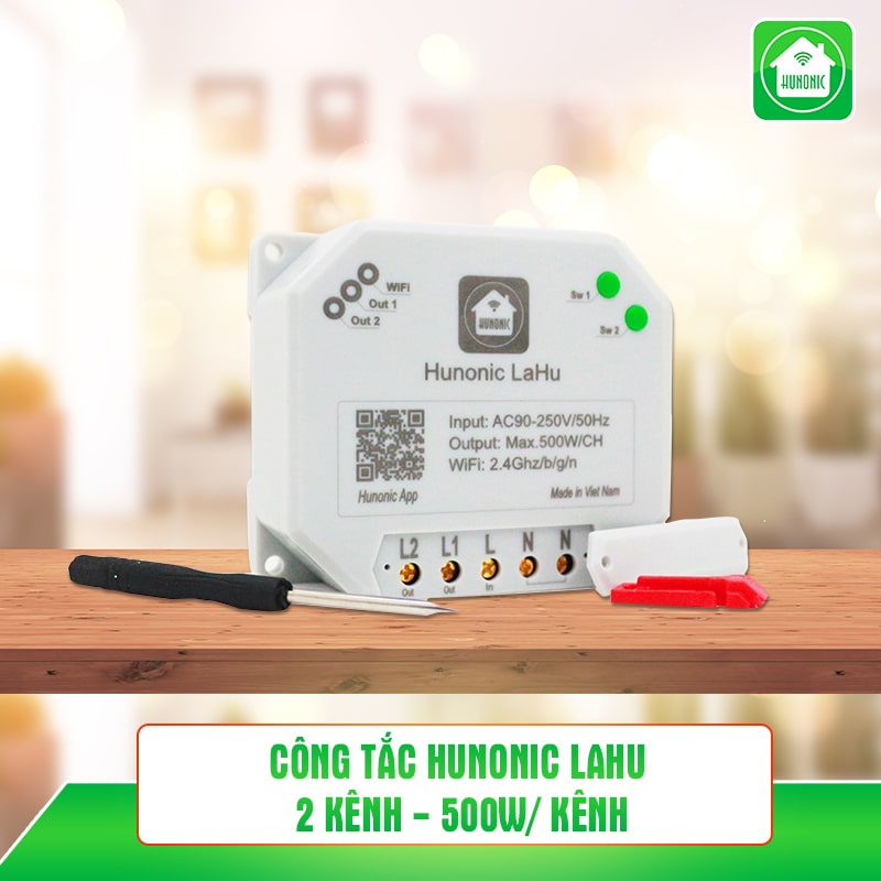 Công tắc thông minh Hunonic Lahu 2 kênh (500W/1 kênh) - Chính hãnh bảo hành 12 thàng