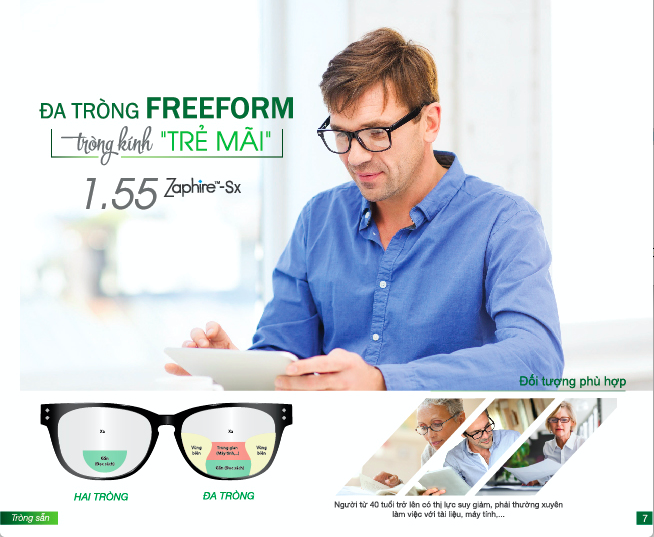 Tròng kính Excelite Freeform 1.55 HMCS -Zaphire Sx