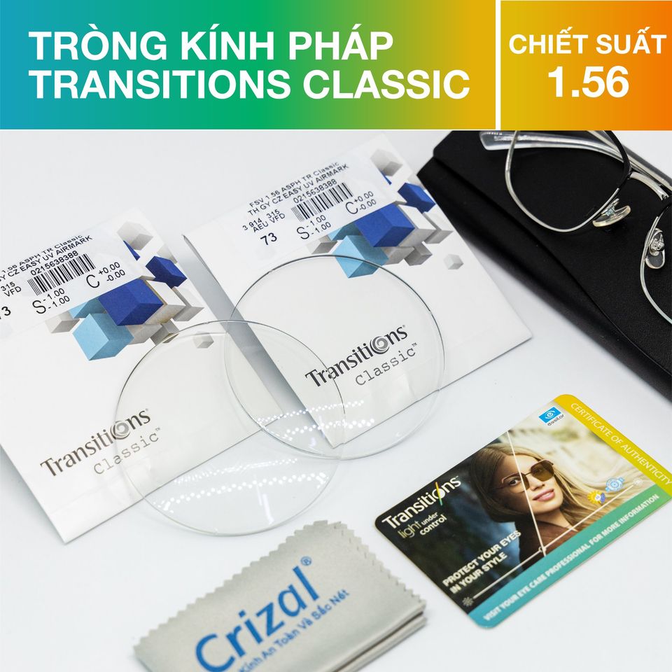 Tròng kính đổi màu Crizal Transitions Classic Chiết suất 1.56