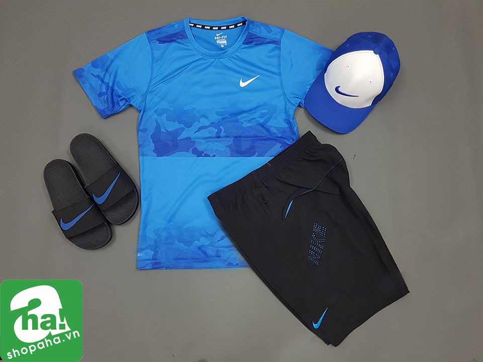 COMBO ÁO, QUẦN, DÉP, NÓN NIKE XANH DƯƠNG ĐEN