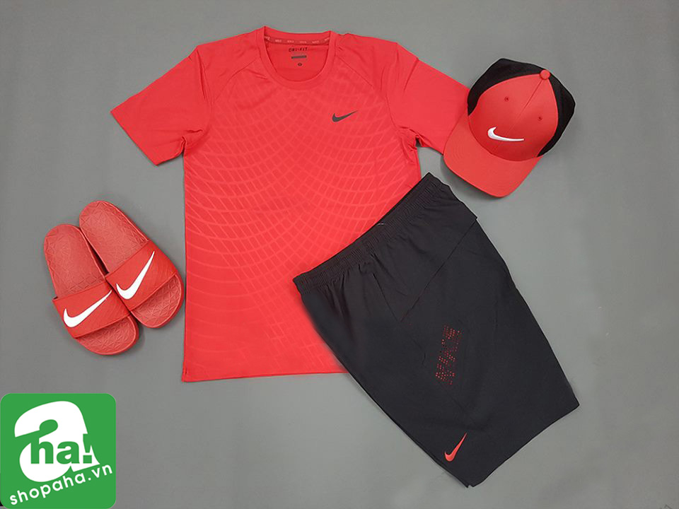 COMBO ÁO, QUẦN, DÉP, NÓN NIKE ĐỎ ĐEN