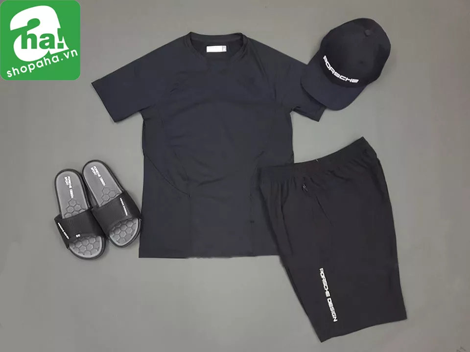 COMBO ÁO, QUẦN, NÓN, DÉP PORSCHE ĐEN
