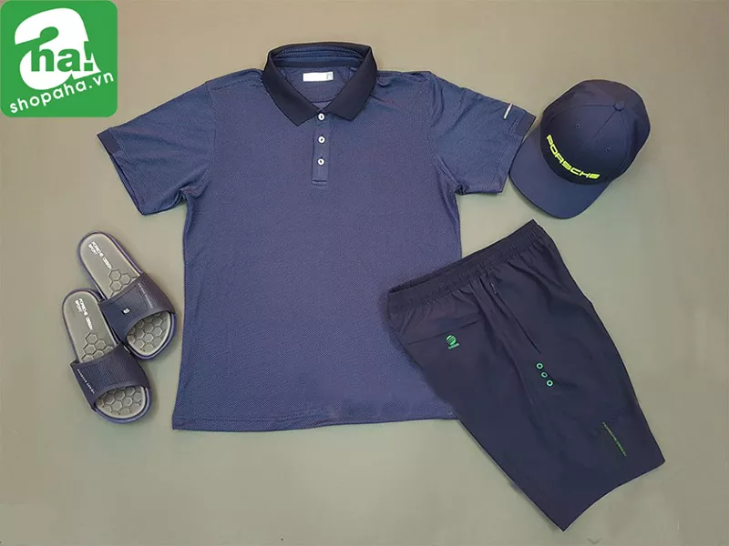 COMBO ÁO, QUẦN, NÓN, DÉP PORSCHE XANH