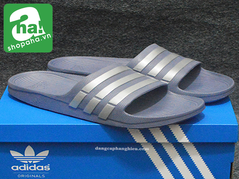 Dép Đúc Adidas Xám Quai Viền Trắng