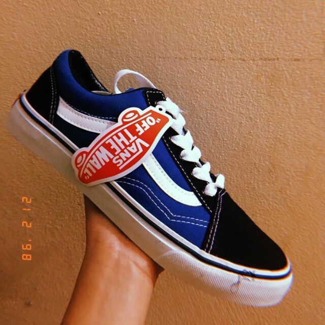 Giày Sneaker Vans Old Skool Xanh Đen Viền Trắng