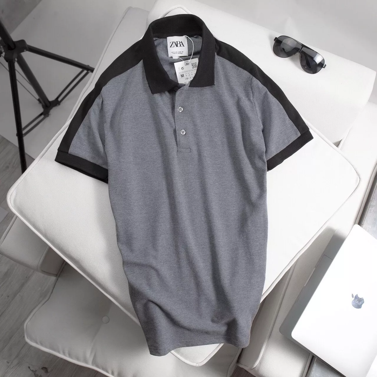 Áo Thời Trang ZARA Xám Vạt Bầu Viền Đen