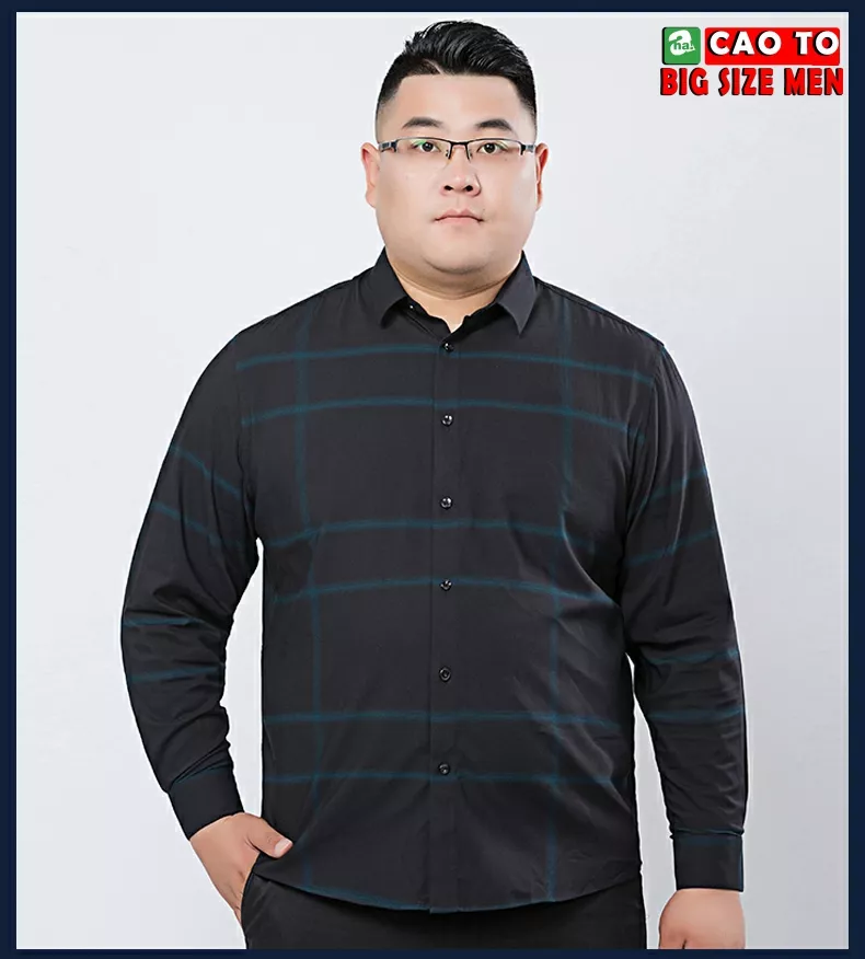 Áo Sơ Mi CARO Đen Tay Dài cao cấp Big Size 2XL 3XL 4XL 5XL 6XL