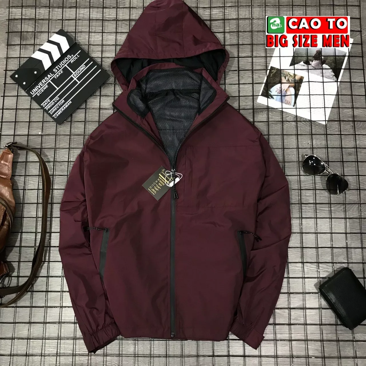 Áo Khoác Có Mũ Vải Dù Cao Cấp Đỏ Mận Big SIze 4Xl-5Xl-6XL