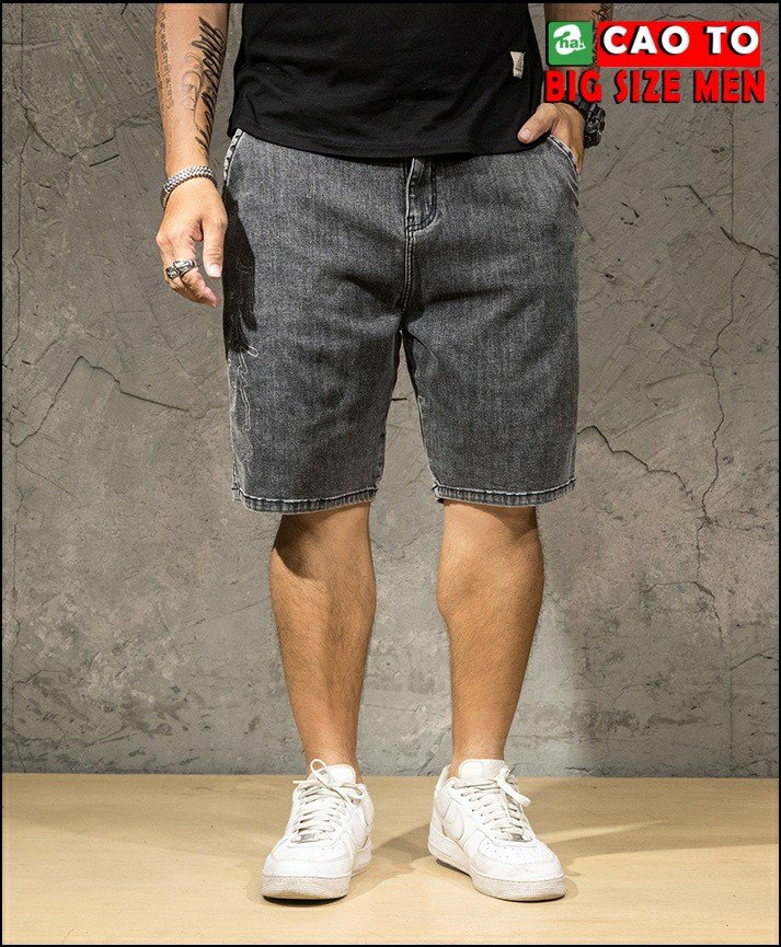 Quần Short Jeans Nam Màu Xám Đen Chính Hãng Chất Lượng Cao Thời Trang Big Size Men