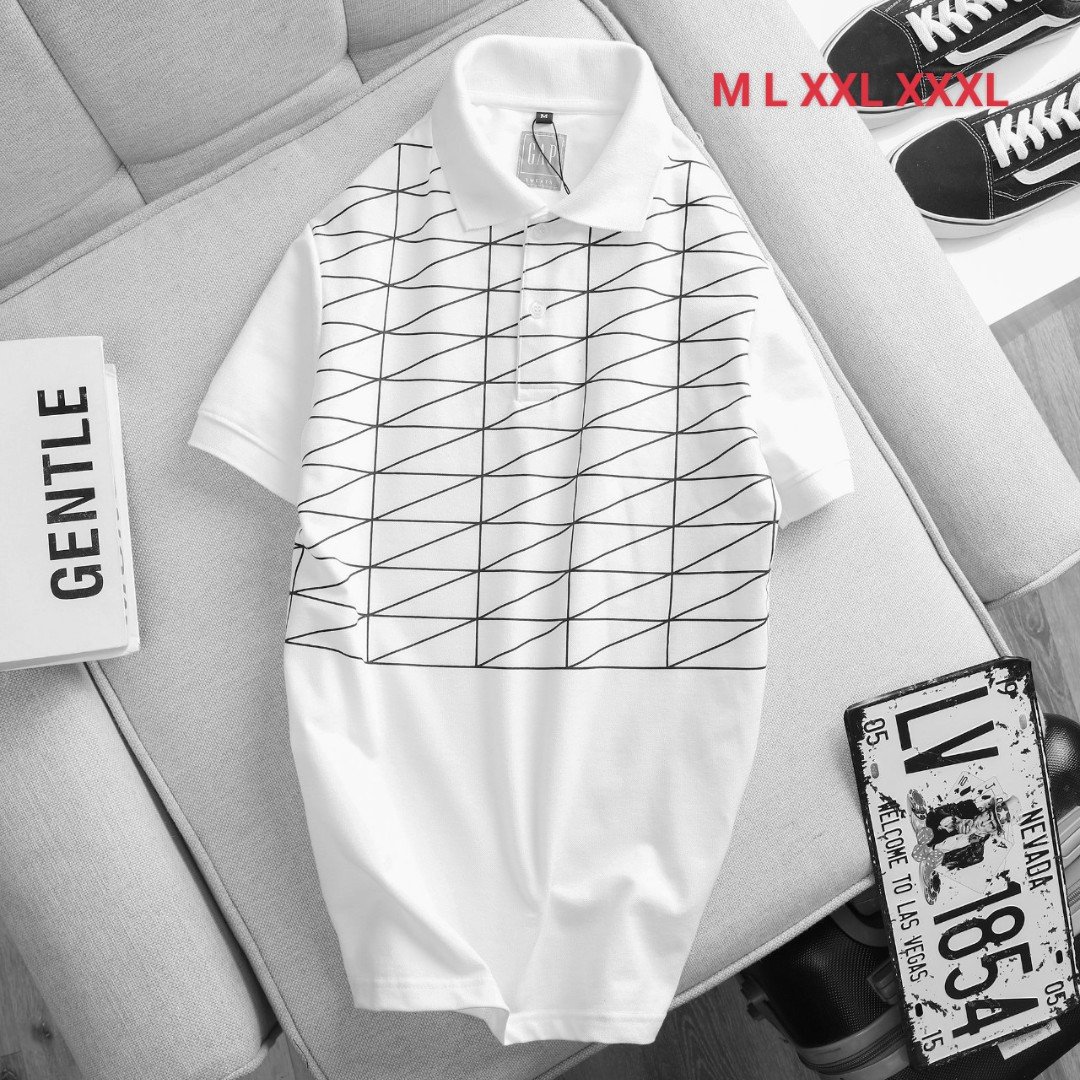 Áo Polo Nam Caro Chéo Màu Trắng Big Size men 2XL 3XL 4XL 5XL 6XL 7XL